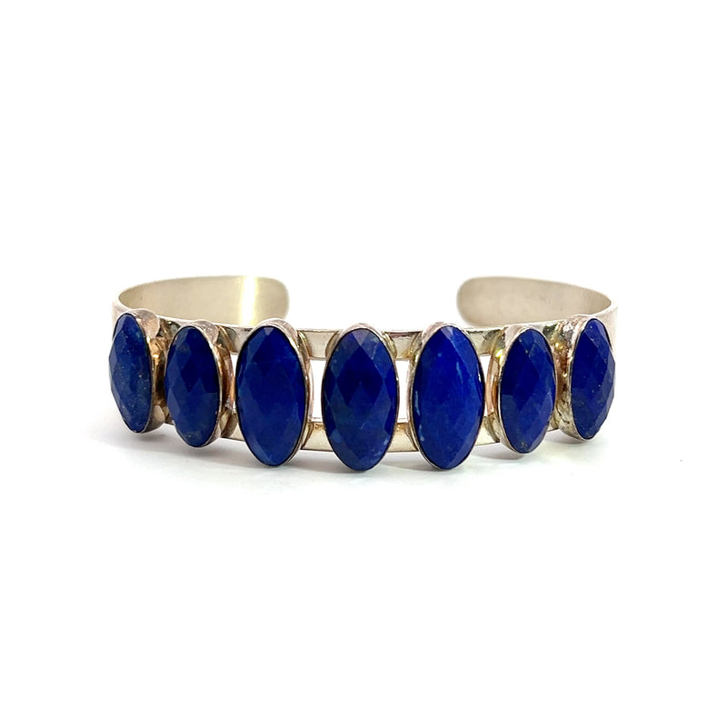 Sterling Silver 7 Stone Faceted Lapis Lazuli Cuff Bracelet