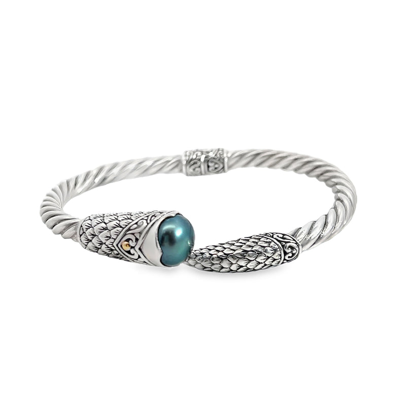 Sterling Silver & 18K Pearl Bangle Bracelet