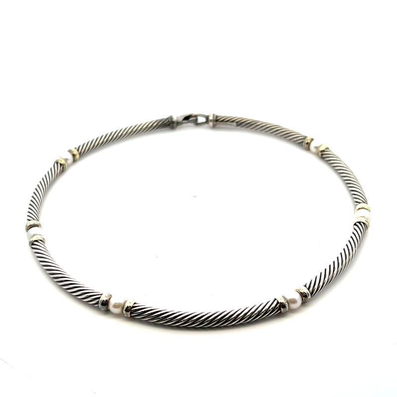 David Yurman Sterling Silver & 14K Pearl Necklace