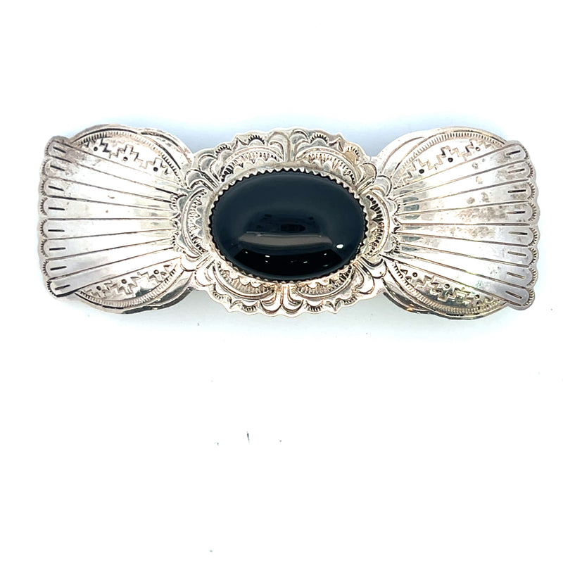 Sterling Silver Hair Clip with Black Onyx G. Pete Navajo