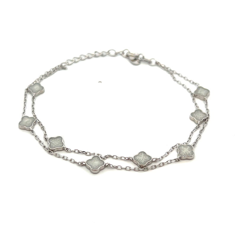 Sterling Silver with Enamel Double Chain Clover Station Bracelet