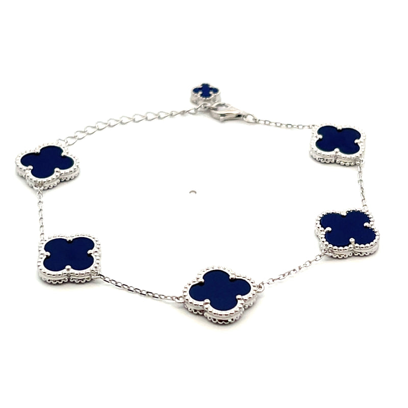 Silver with Lapis Clover Station Bracelet