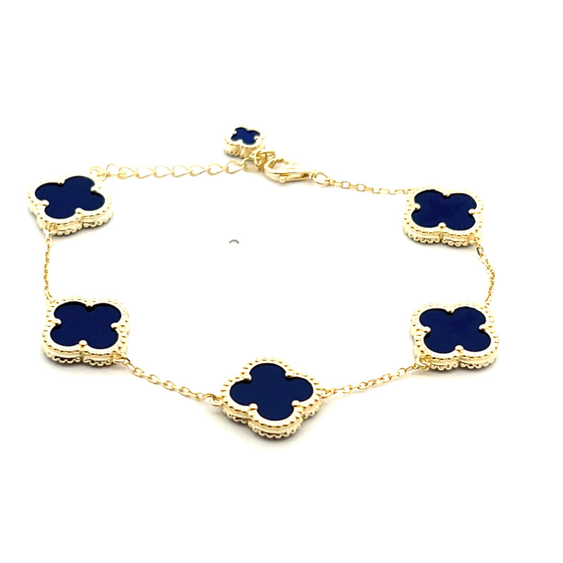 Gold Plated Silver with Malachite Clover Station Bracelet