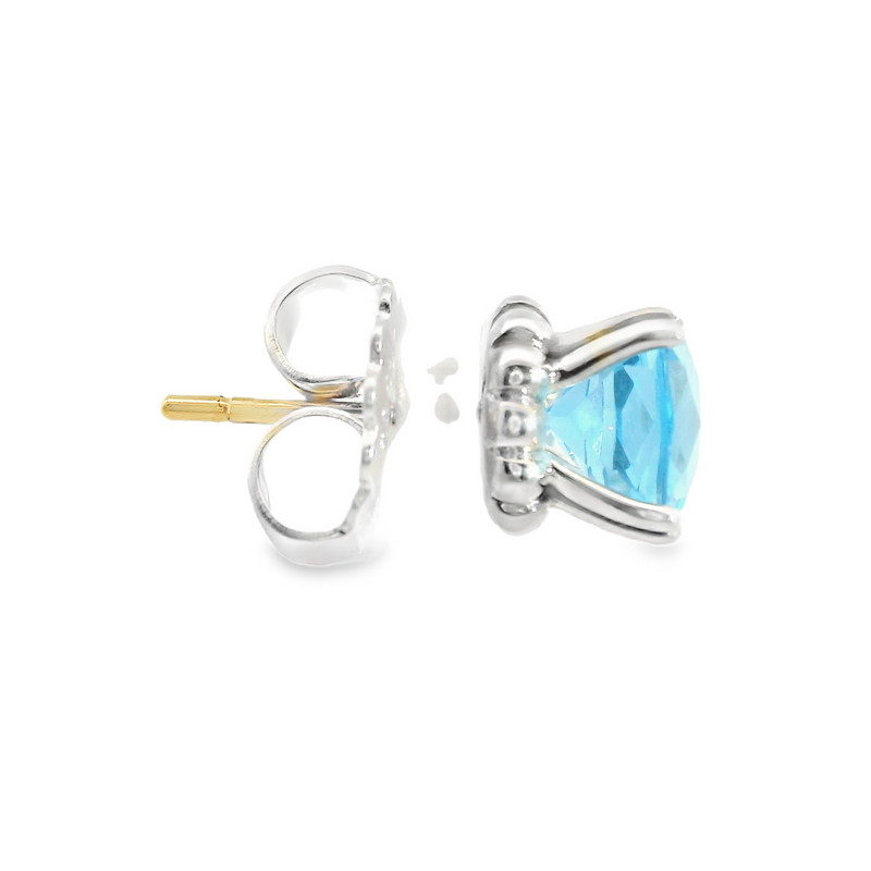 Sterling Silver & 14K WG Lagos Blue Topaz Stud Earrings
