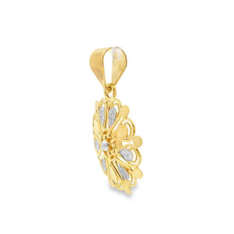 22K Two Tone Circle Floral Pendant