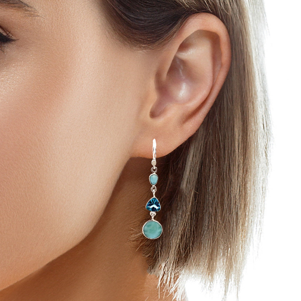 Sterling Silver Blue Topaz & Larimar Earrings