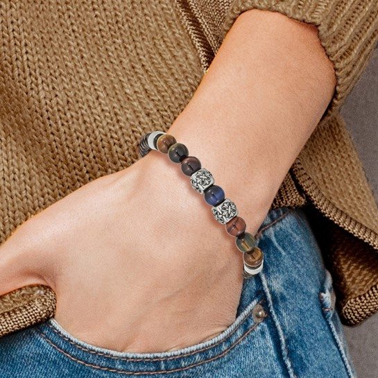 Mens Brown Leather & Beaded Bracelet