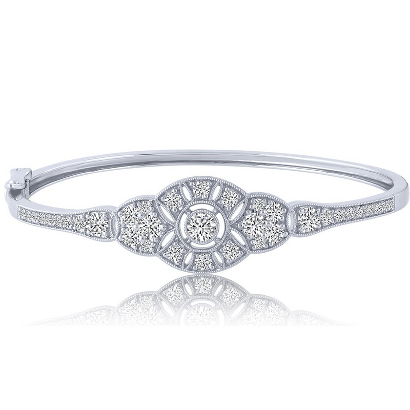 14K WG Vintage Style Diamond Bangle Bracelet 2.00 CT TW