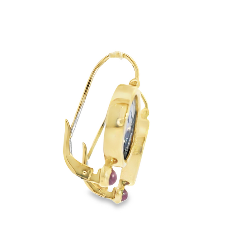 14K YG Carved Glass & Ruby Earrings