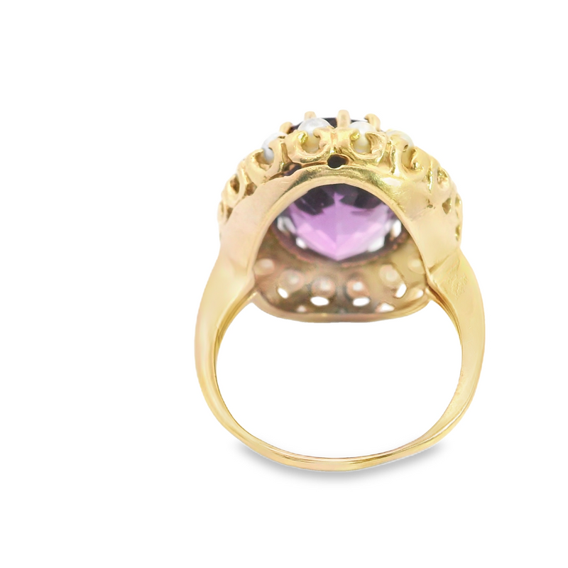 14K YG Amethyst & Pearl Vintage Ring