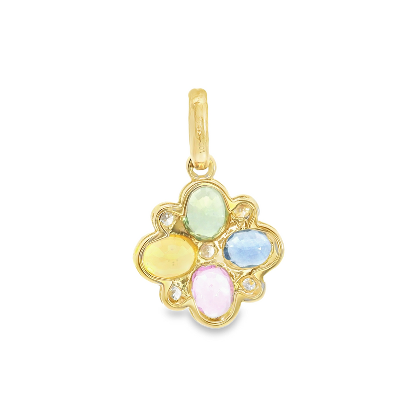14K YG Multi Color Sapphire & Diamond Pendant