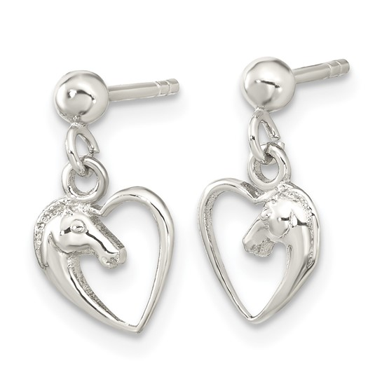 Sterling Silver Children's Heart Horse Dangle Earrings