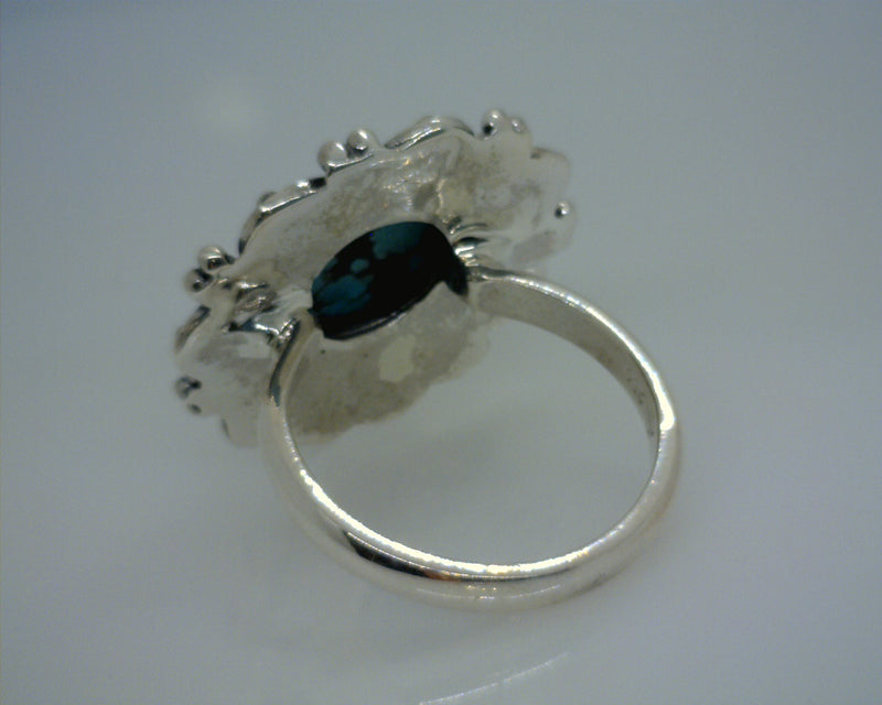 Sterling Silver Turquoise Flower Ring Size 7