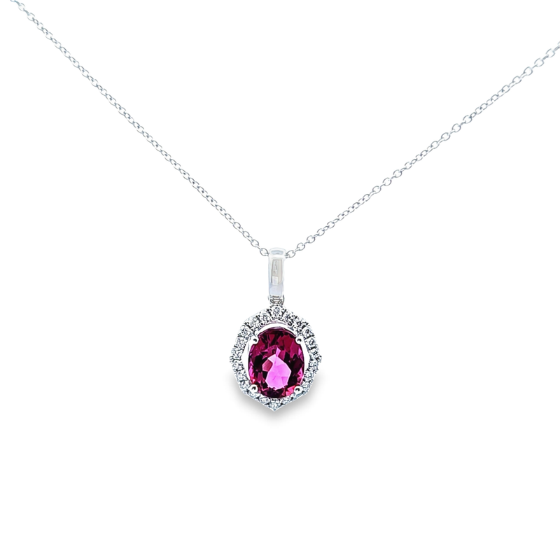 14K WG Pink Tourmaline & Diamond Pendant
