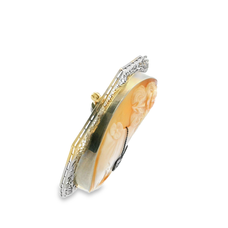 14K WG CAMEO WITH DIAMOND PIN