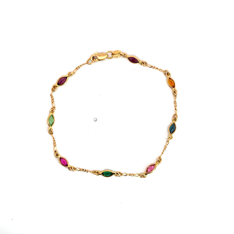 14K YG Synthetic Gemstone Station Bracelet