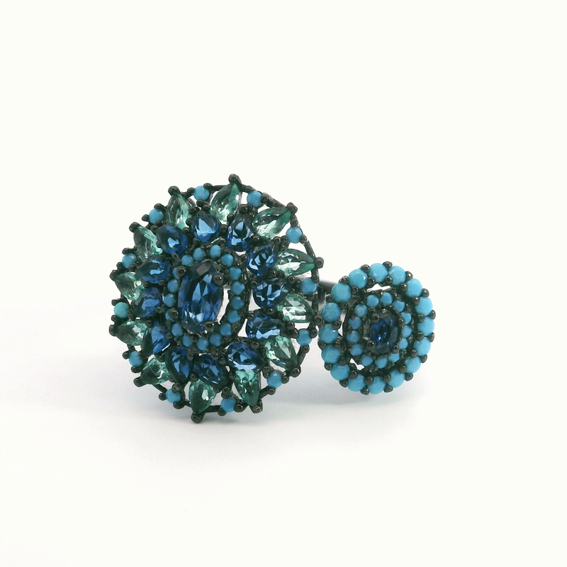 Black Plated Blue Stone Ring