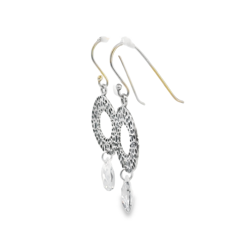 Sterling Silver Hammer Disk & Crystal Earrings