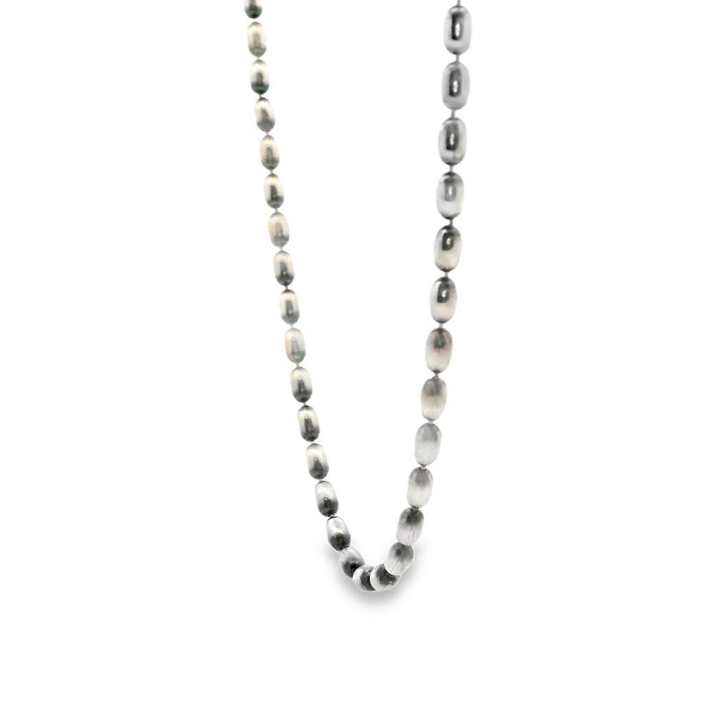 Sterling Silver Elongated Beaded Necklace 24"