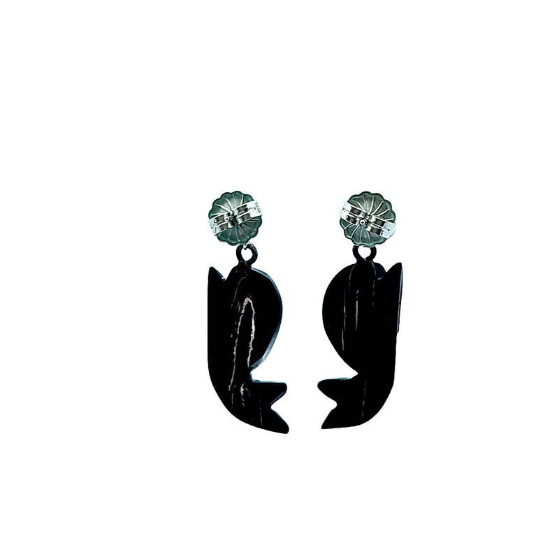 Sterling Silver Black Coral Whale Earrings