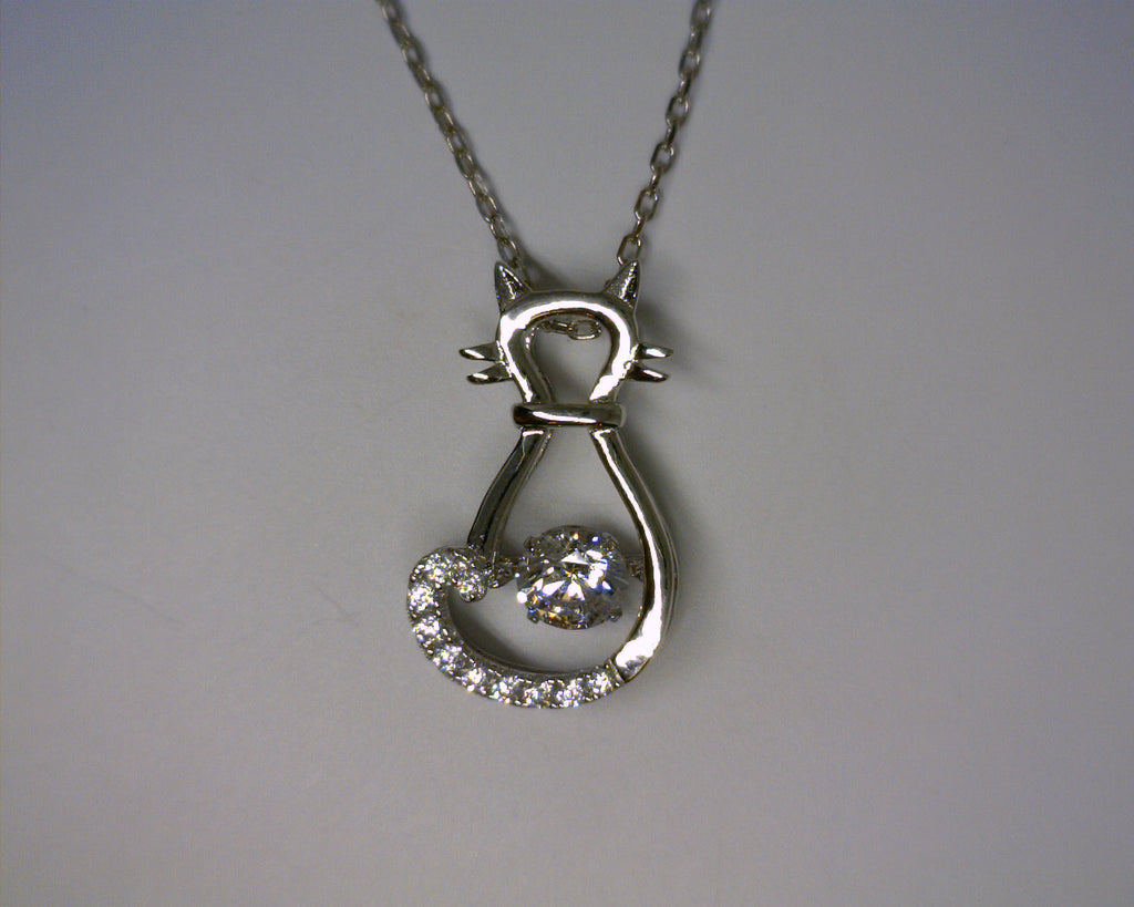 Sterling Silver CZ Cat Pendant