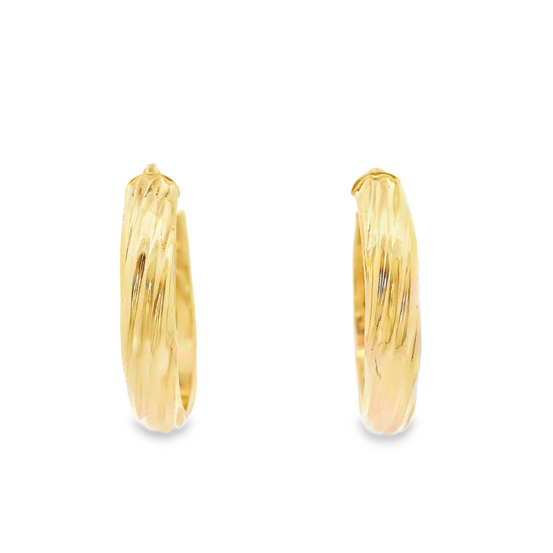 14K YG Hoops With Twist Designs