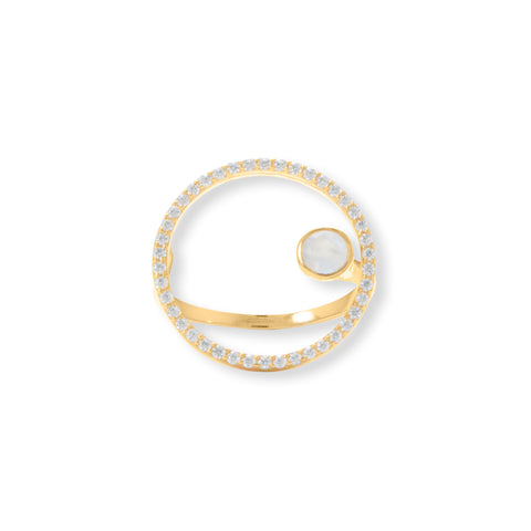 14 Karat Gold Plated Moonstone and CZ Ring