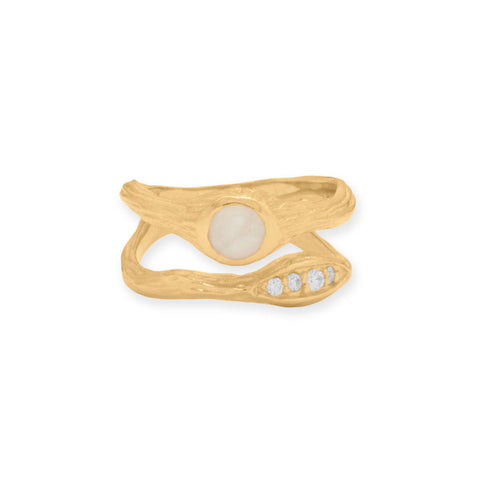 14 Karat Gold Plated Rainbow Moonstone CZ Ring