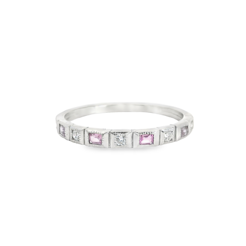 10K WG PINK TOURMALINE & DIAMOND BAND