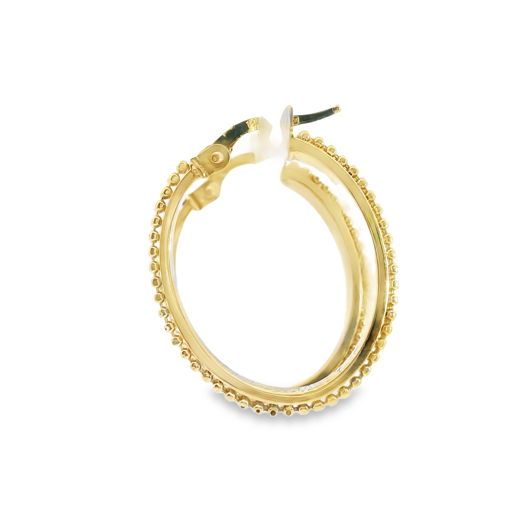 14K YG Beaded Oval Hoop Earrings
