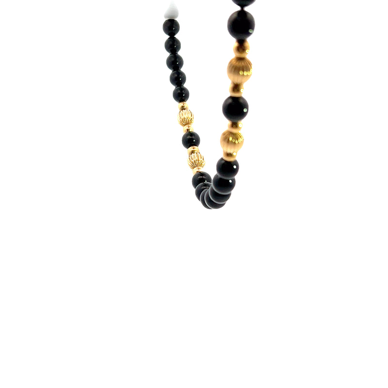 14K YG Black Onyx Beaded Necklace