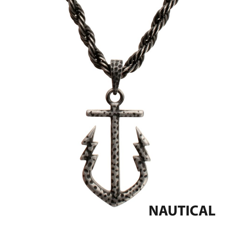 Steel Neptune-Inspired Compact Anchor Pendant