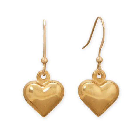 14 Karat Gold Plated Puffy Heart Earrings