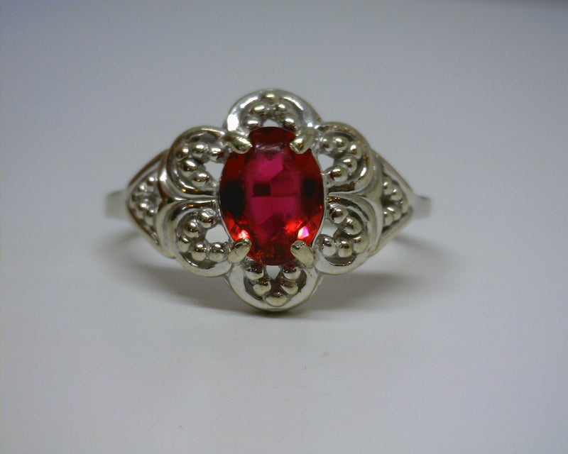 14K WHITE GOLD RED RING