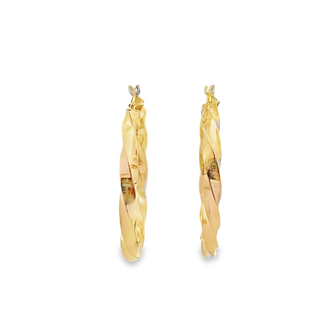14K YG Twisted Hollow Hoop Earrings