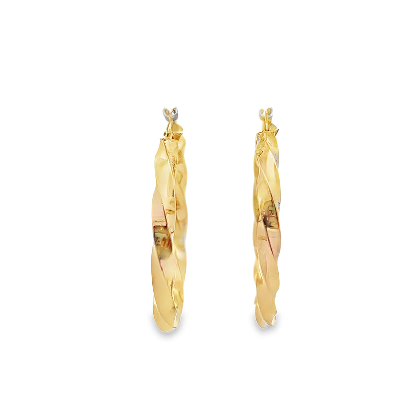 14K YG Twisted Hollow Hoop Earrings