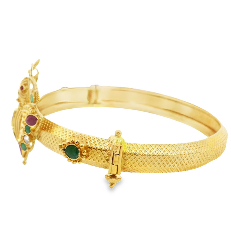 22K Ruby Emerald & Diamond Butterfly Bangle Bracelet