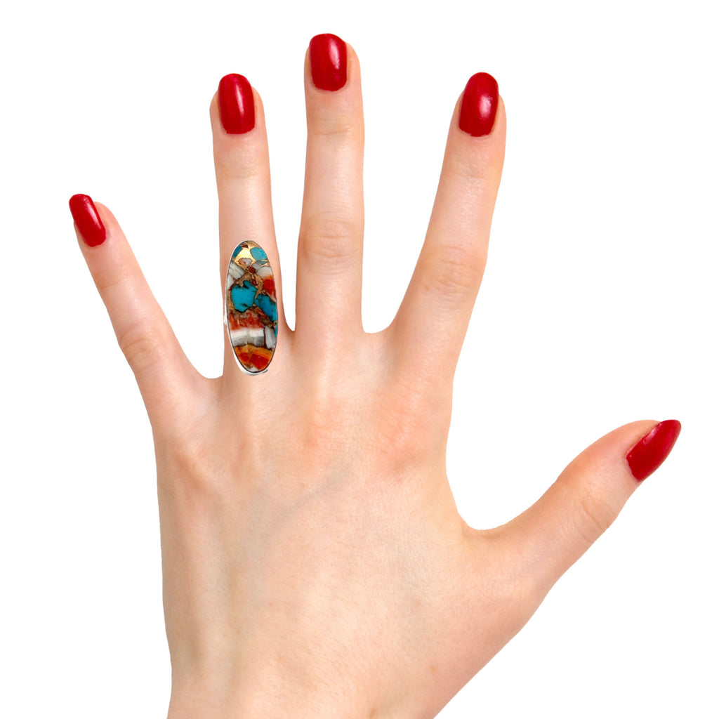 Sterling Silver Turquoise, Spiny Oyster & Copper Ring