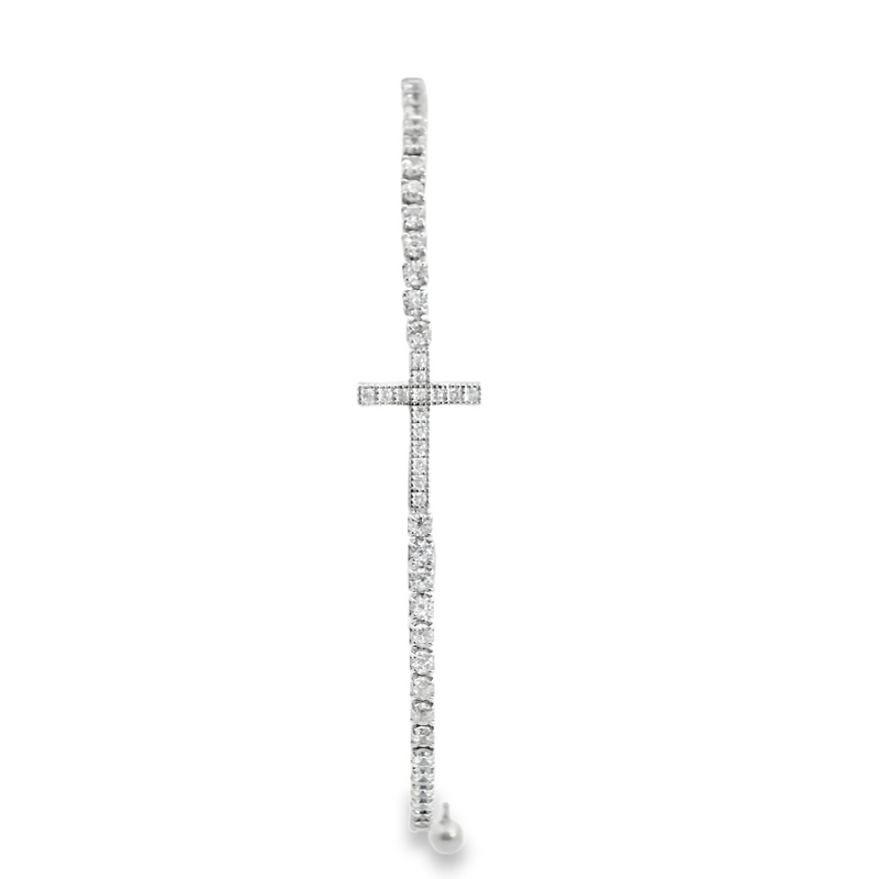 Sterling Silver CZ Cross Bolo Bracelet