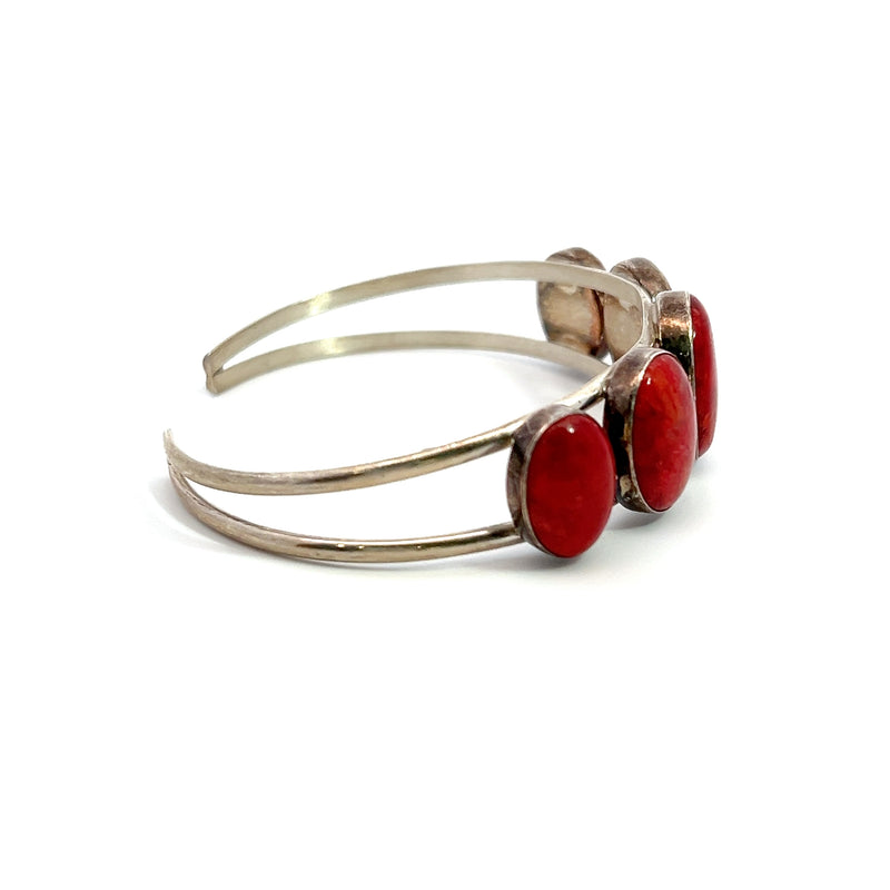 Sterling Silver 5 Stone Red Turquoise Cuff Bracelet