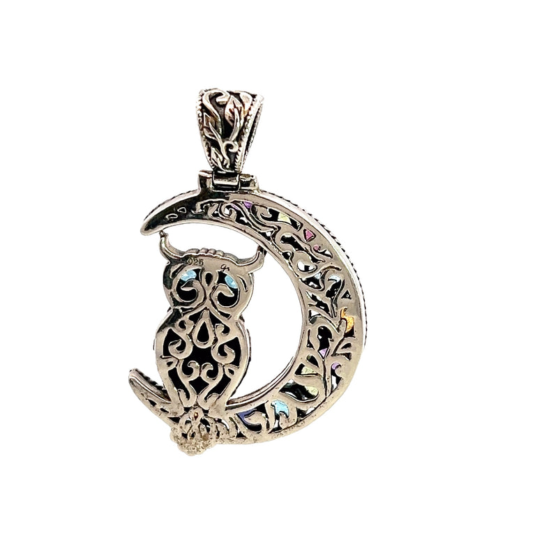 Samuel Benham Sterling Silver Owl Gemstone Pendant