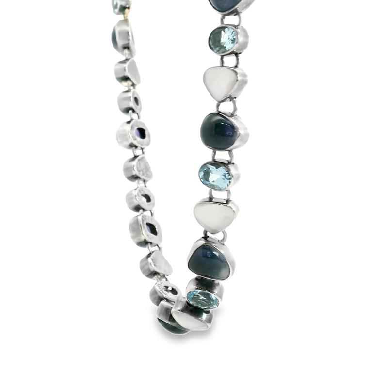 Sterling Silver Iolite, Blue Topaz & Mother of Pearl Necklace