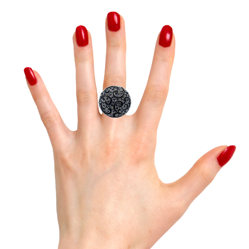Sterling Silver Iolite & Black Enamel Ring
