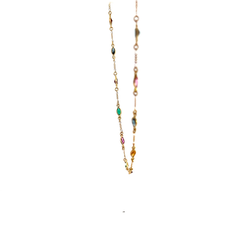 14K YG Synthetic Gemstone Station Necklace