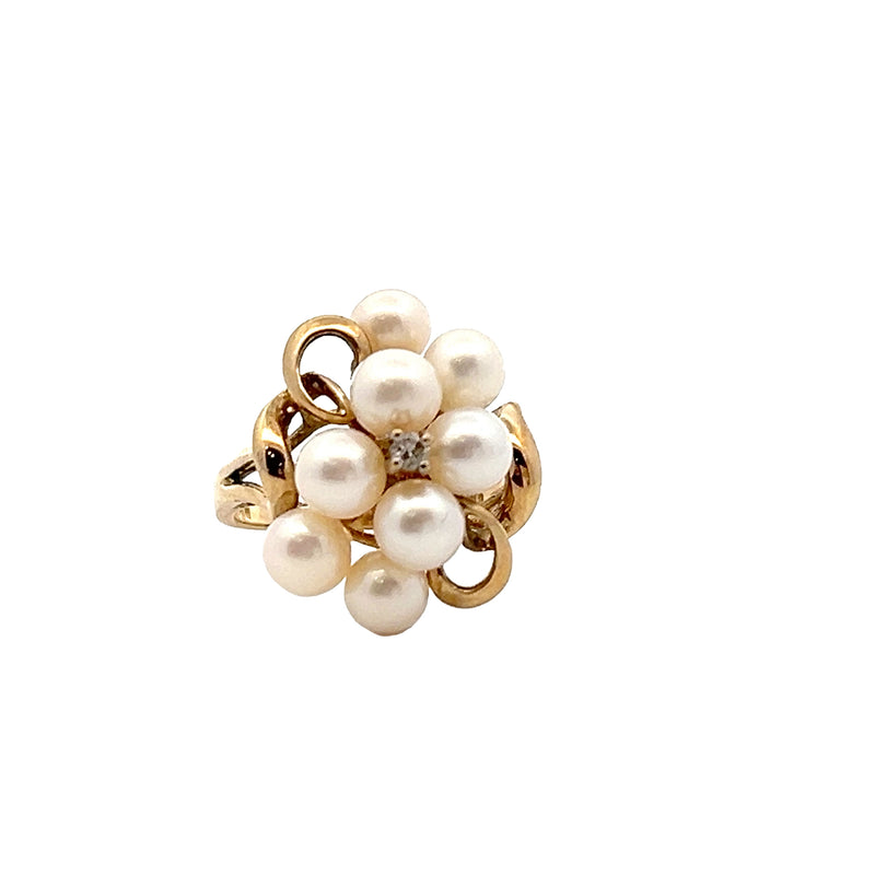 10K YG Pearl & Diamond Ring