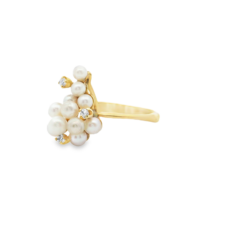 14K YG Pearl & Diamond Grape Cluster Ring