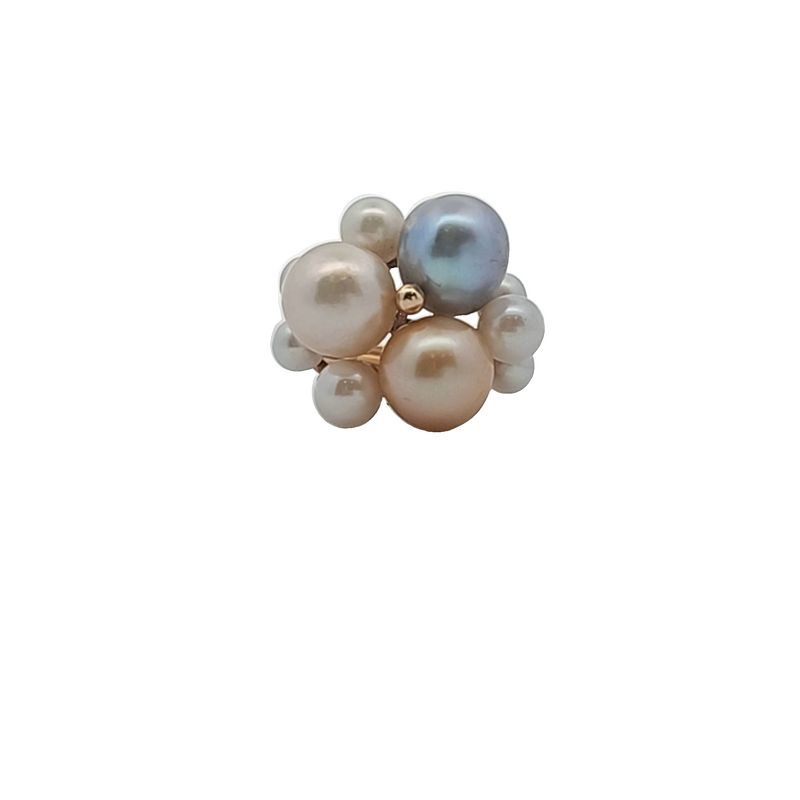 14K YG Cluster Pearl Ring Size