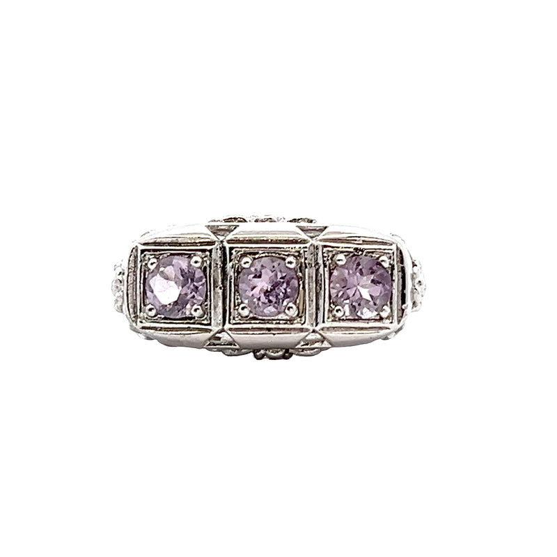 Sterling Silver 3 Stone Vintage Style CZ Ring
