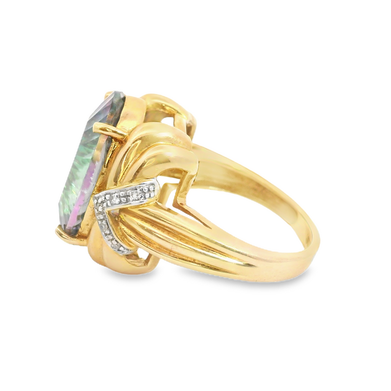 14K YG Mystic Quartz & Diamond Ring