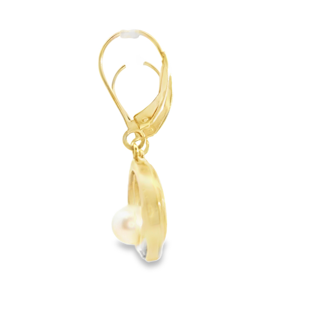 14K YG Pearl & Diamond Dangle Earrings